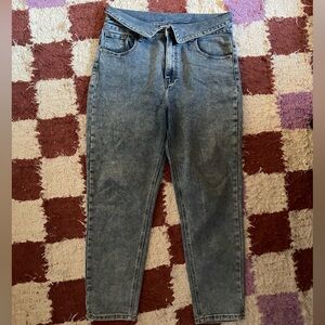 Blue Denim Jeans with Fold Over Waist